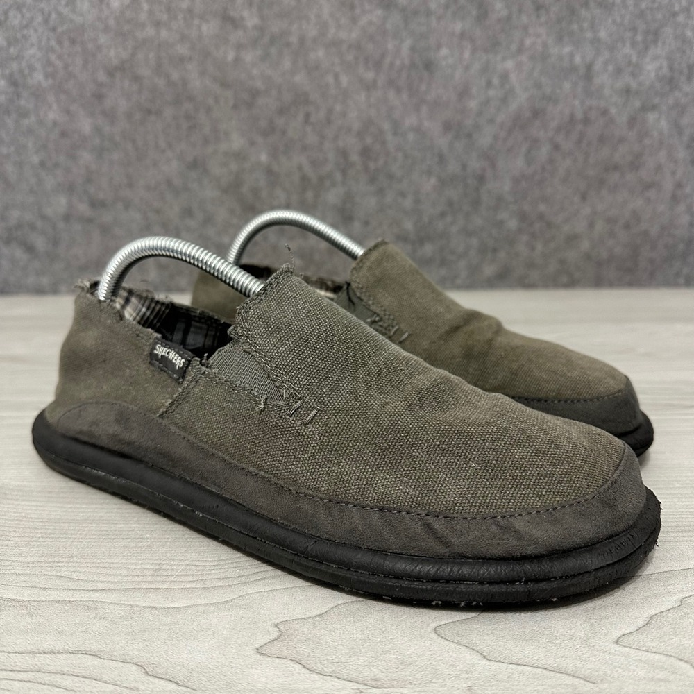 Skechers Slip On Shoes Mens 9 Charcoal Canvas Comfort Lounge Loafers Casual